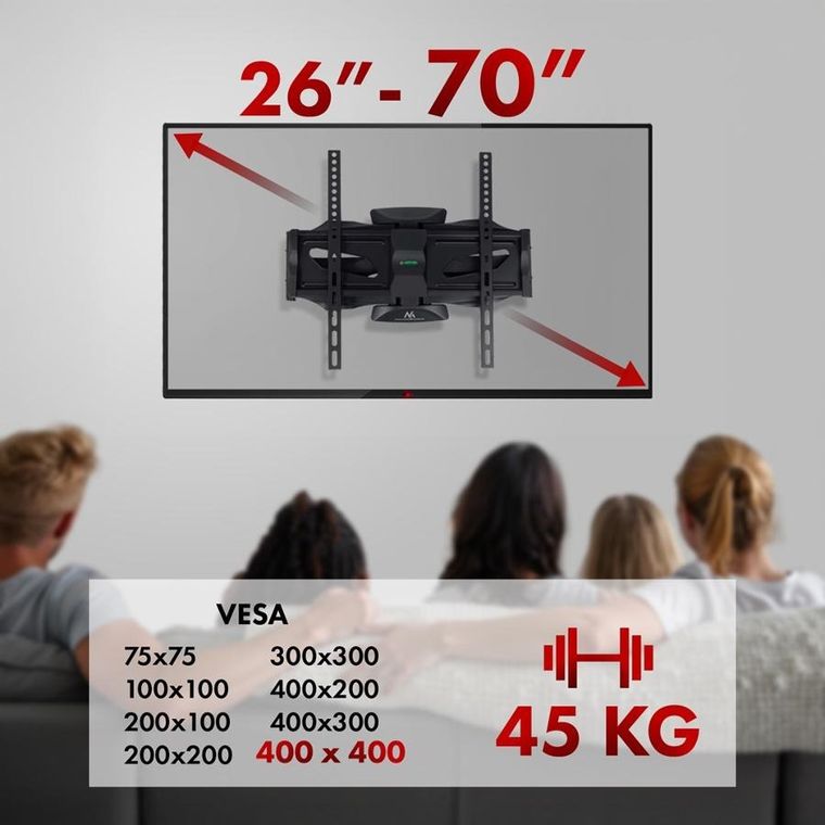 Maclean, uchwyt ścienny do telewizora, obrotowy, uchylny, 26" - 55", max. 45 kg, MC-781