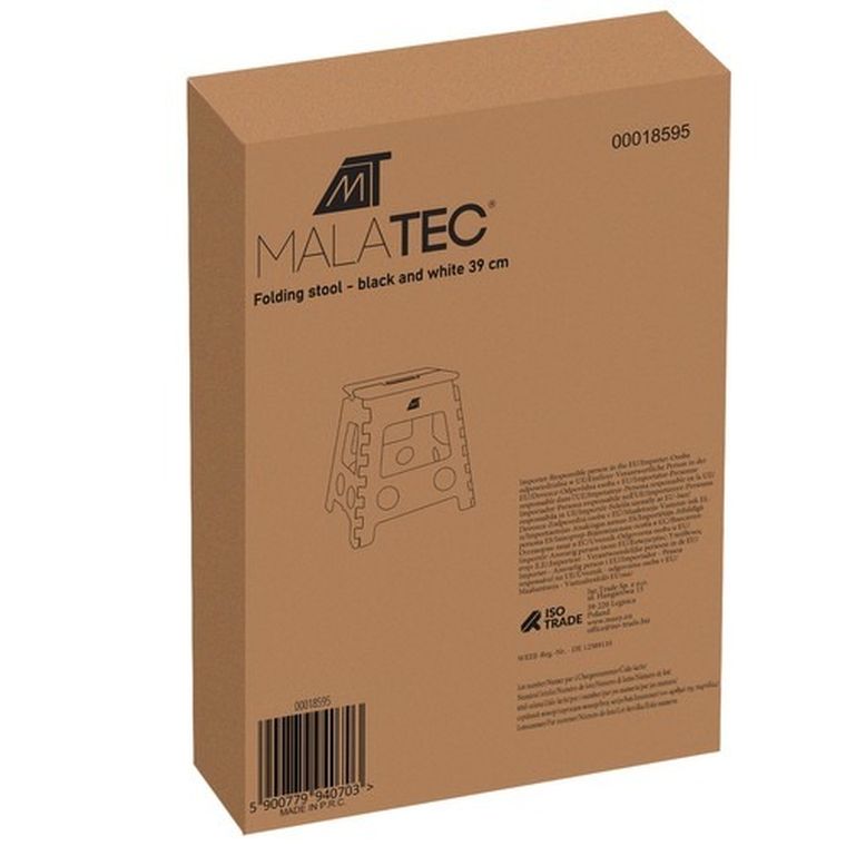 Malatec, stołek składany, czarno-biały, 39 cm