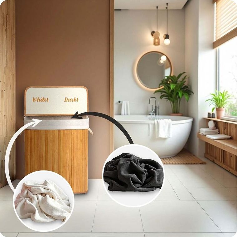 Massido, bambusowy kosz na pranie z pokrywą, 100l