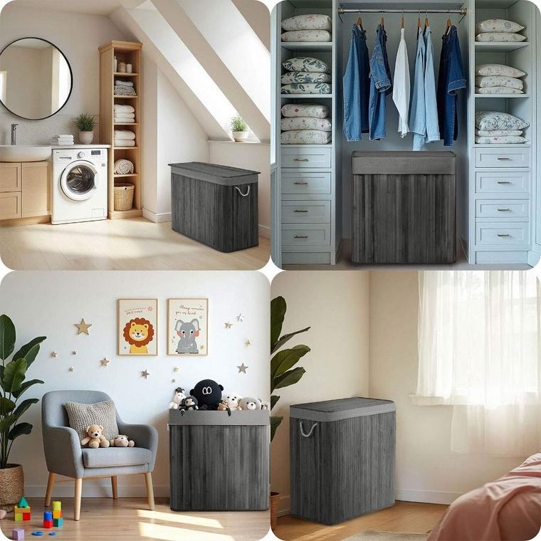 Massido, bambusowy kosz na pranie z pokrywą, 150l