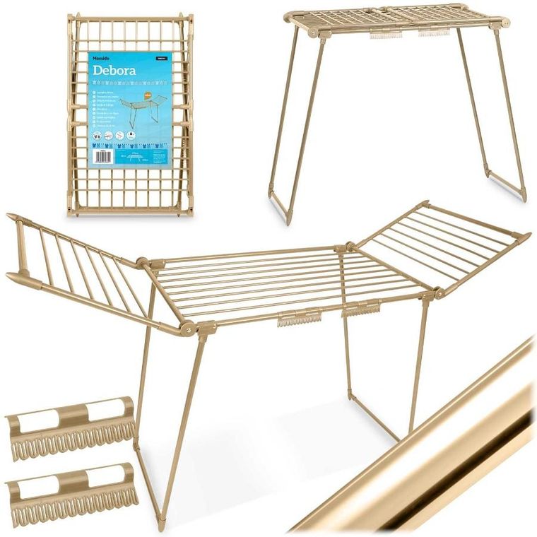 Massido, Debora, suszarka na pranie stojąca, rozkładana, złota, 19 mb