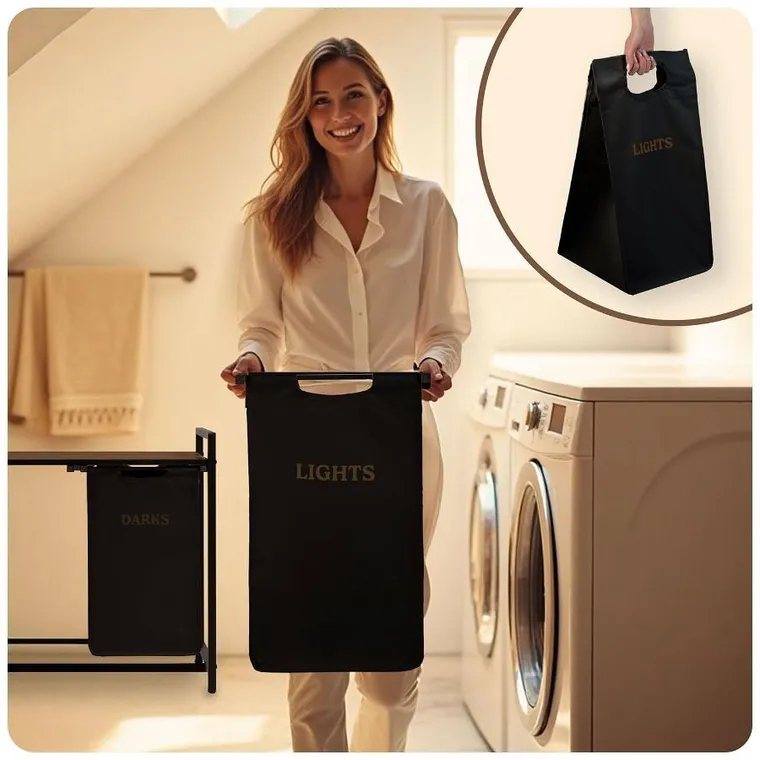 Massido, kosz na pranie, dwukomorowy na stelażu, 80l