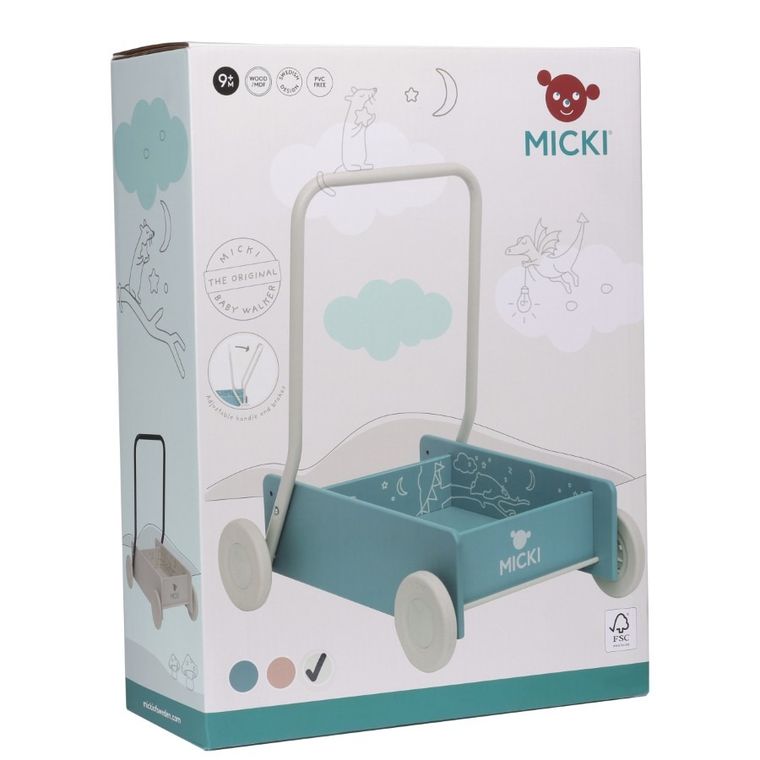 Micki, chodzik drewniany, niebieski