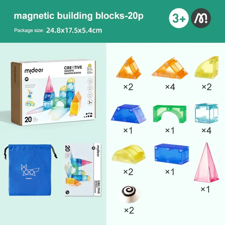 Mideer, klocki magnetyczne 3D, 20 elementów