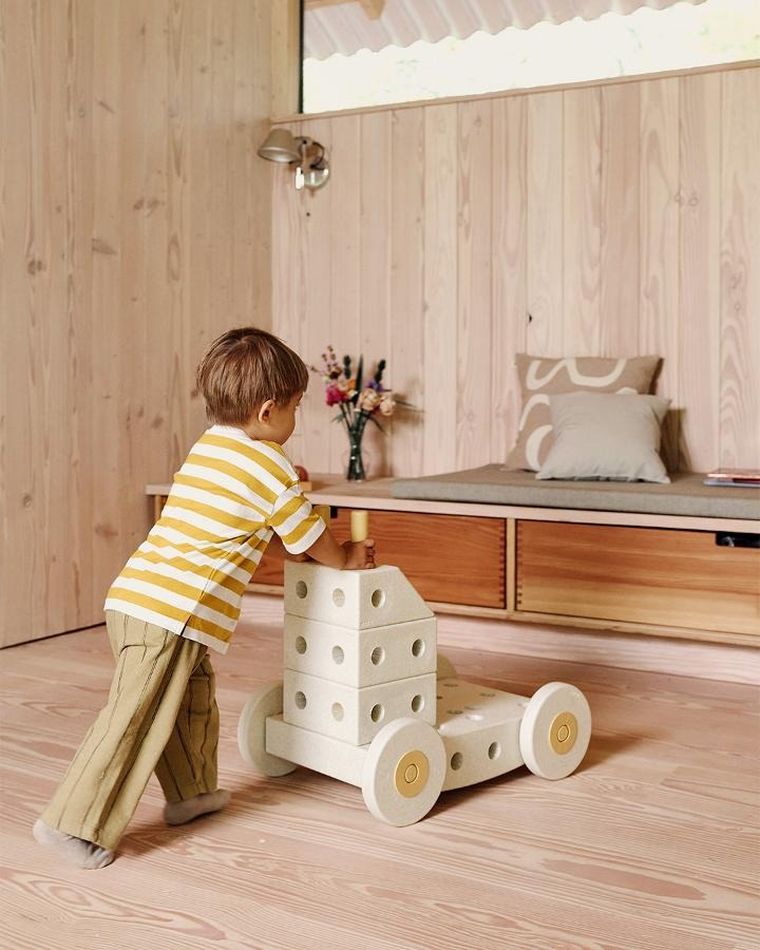 Modu, Dreamer Set, kreatywne klocki rozwijające motorykę dużą, z funkcją jeździka, Sand Grey/Honey Yellow