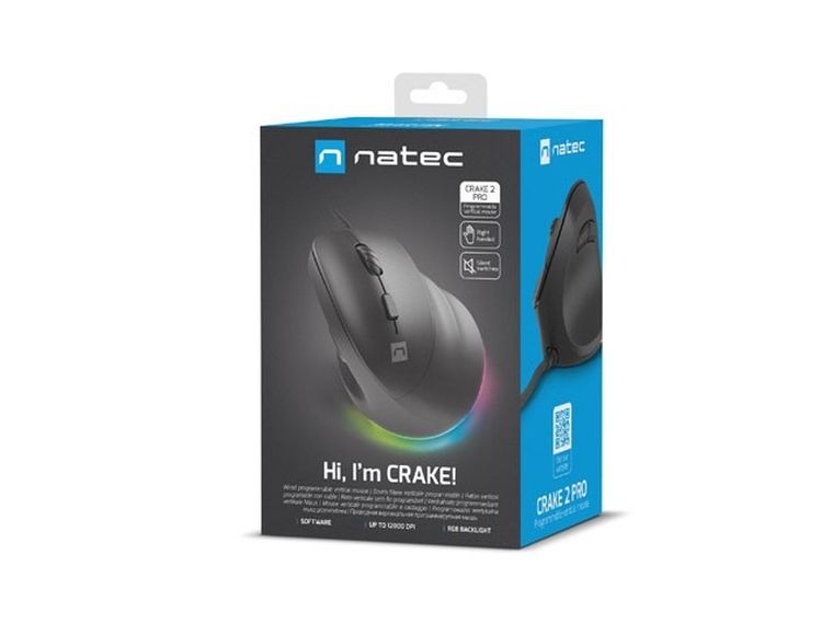 Natec, Crake 2 Pro, mysz wertykalna, 12800DPI, programowalna