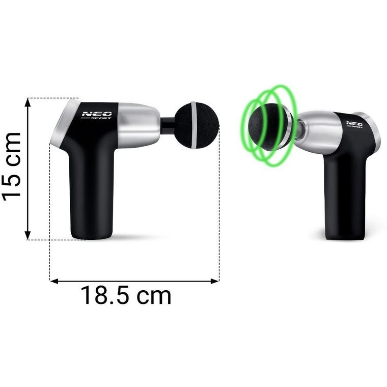 Neo-Sport, pistolet do masażu ciała, 8 nakładek, czarny