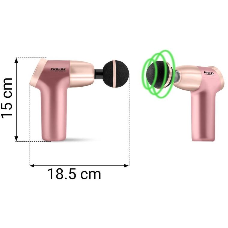 Neo-Sport, pistolet do masażu ciała, 8 nakładek, różowy, NS-500