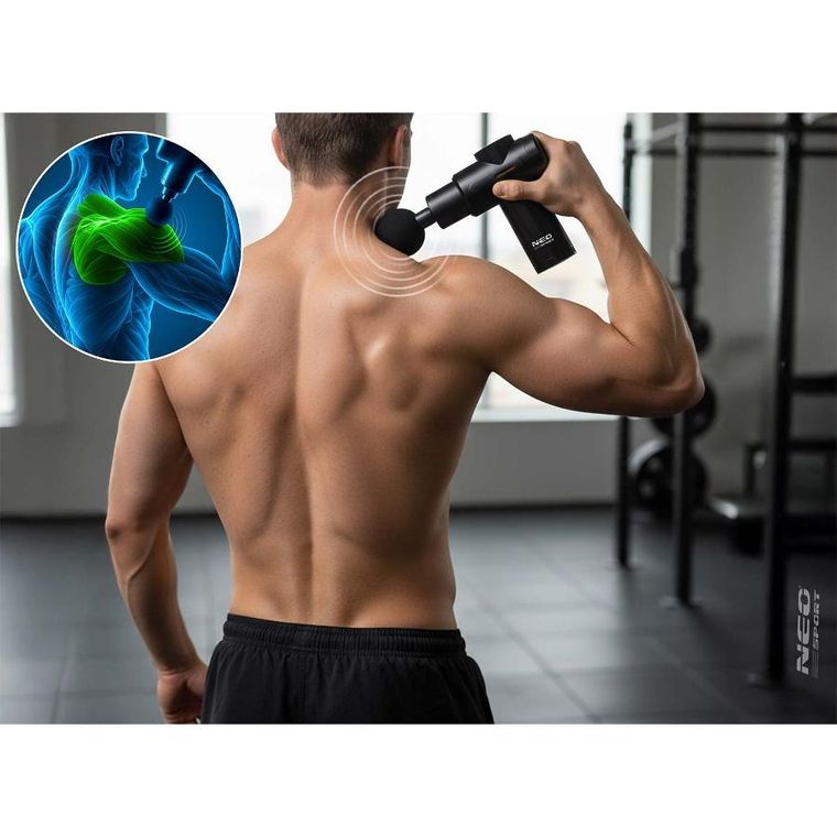 Neo-Sport, pistolet do masażu ciała, czarny, 6 nakładek, NS-504