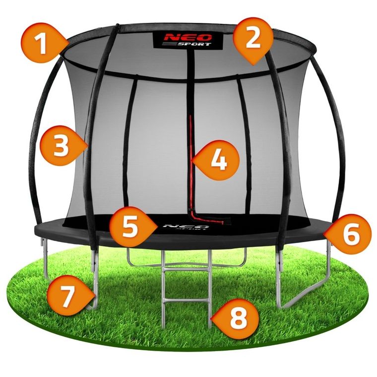 Neo-Sport, trampolina ogrodowa, profilowana, z siatką wewnętrzną, 8ft/252 cm