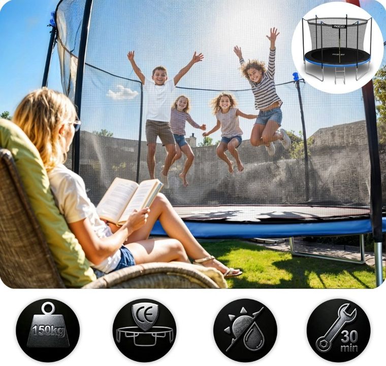 Neo-Sport, trampolina ogrodowa z siatką wewnętrzną i drabinką, 10ft/312 cm