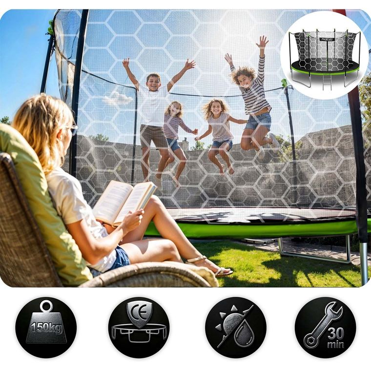 Neo-Sport, trampolina ogrodowa z siatką wewnętrzną i drabinką, 14ft/435 cm