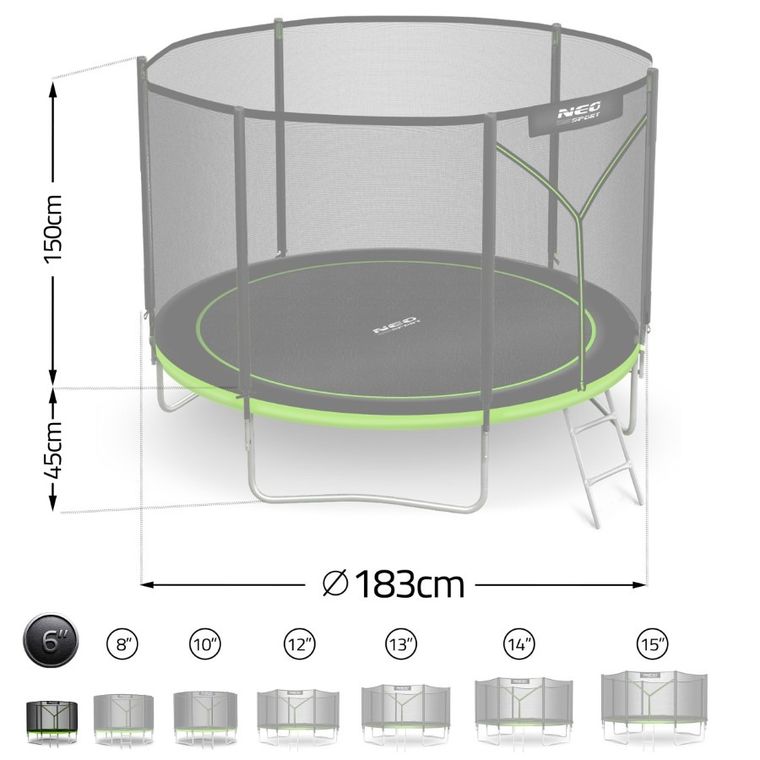 Neo-Sport, trampolina ogrodowa z siatką zewnętrzną i drabinką, 183 cm