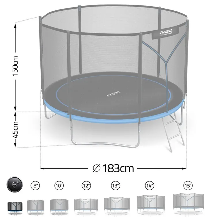 Neo-Sport, trampolina ogrodowa z siatką zewnętrzną i drabinką, 6ft/183 cm