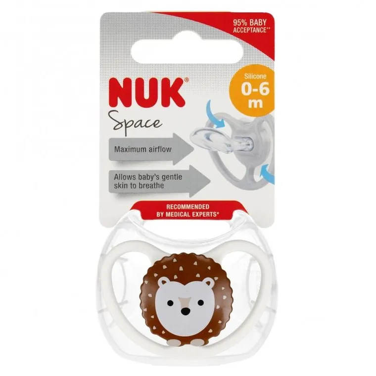 Nuk, Space, smoczek uspokajający, silikonowy, 0-6m, 1 szt