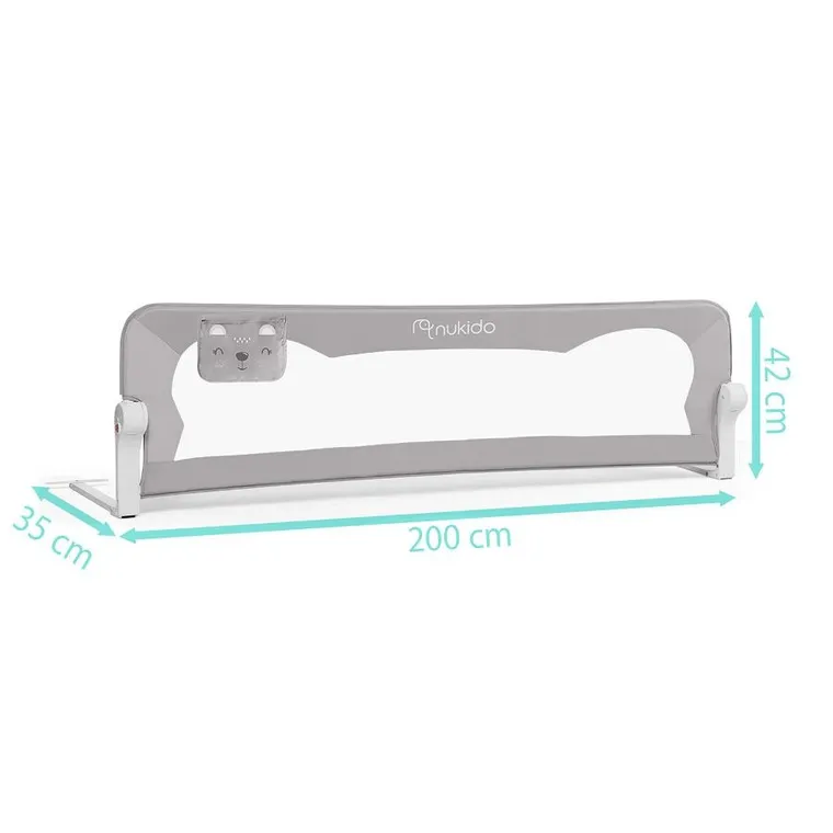 Nukido, barierka ochronna do łóżka, szara, 200 cm