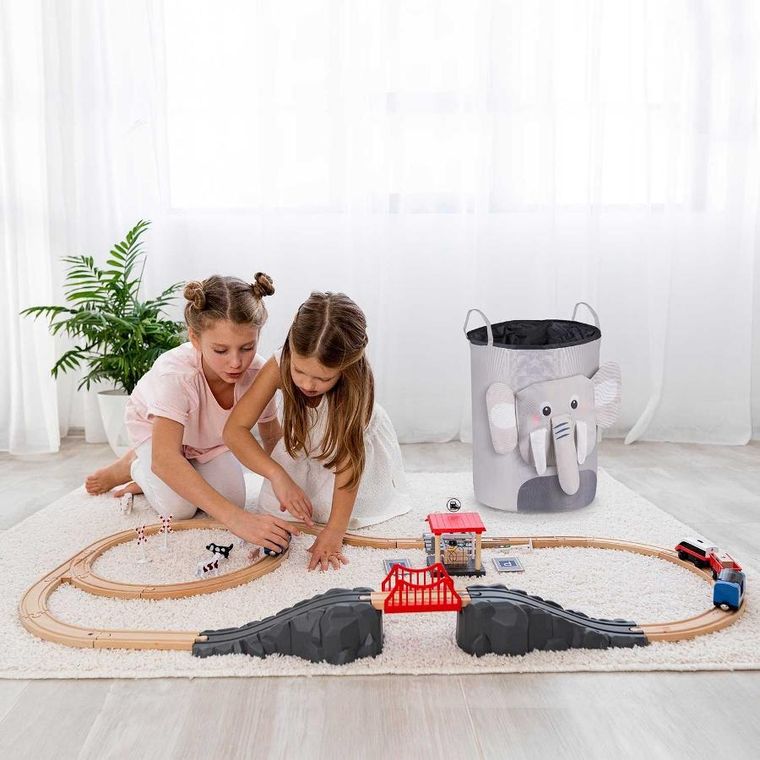 Nukido, kosz na zabawki, szary słonik