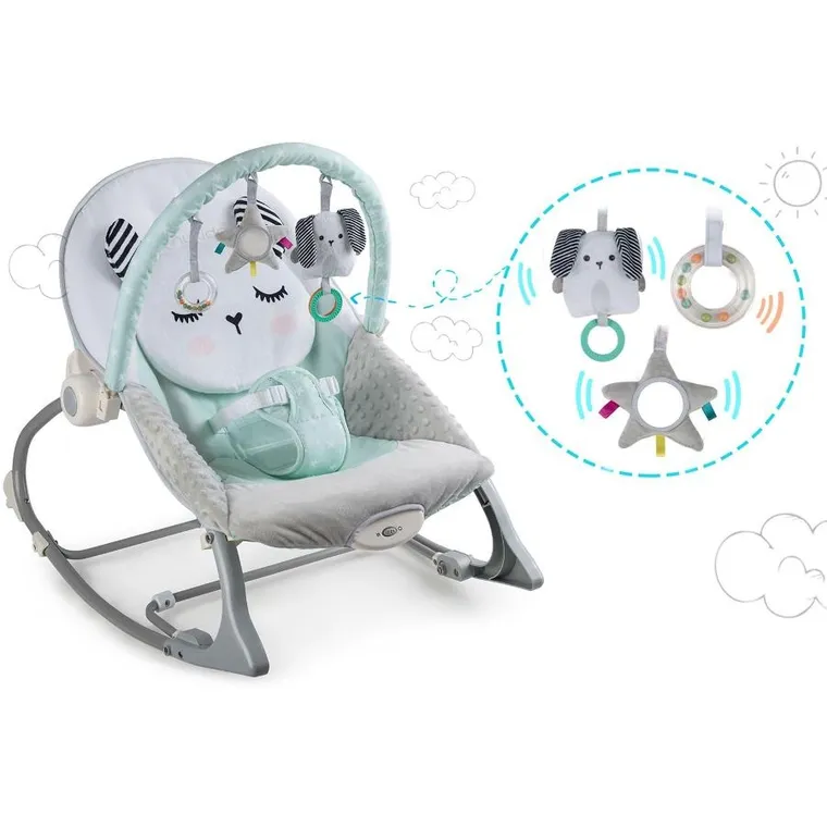 Nukido, leżaczek bujaczek z wibracją, miętowy