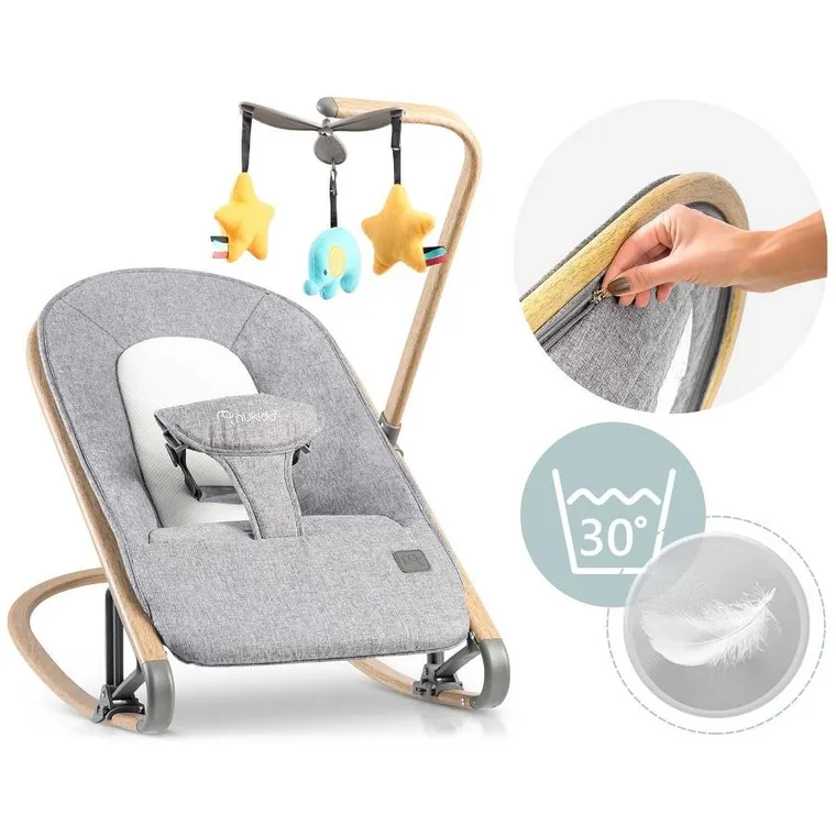 Nukido, leżaczek bujaczek z zabawkami NK-53, szary