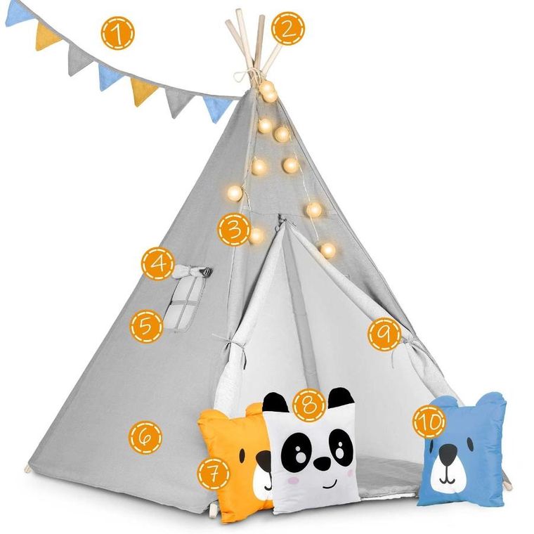 Nukido, namiot tipi dla dzieci ze światełkami, szary