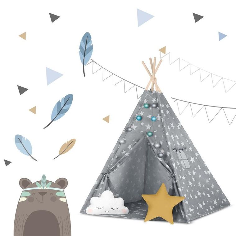 Nukido, namiot tipi dla dzieci ze światełkami, szary w gwiazdki