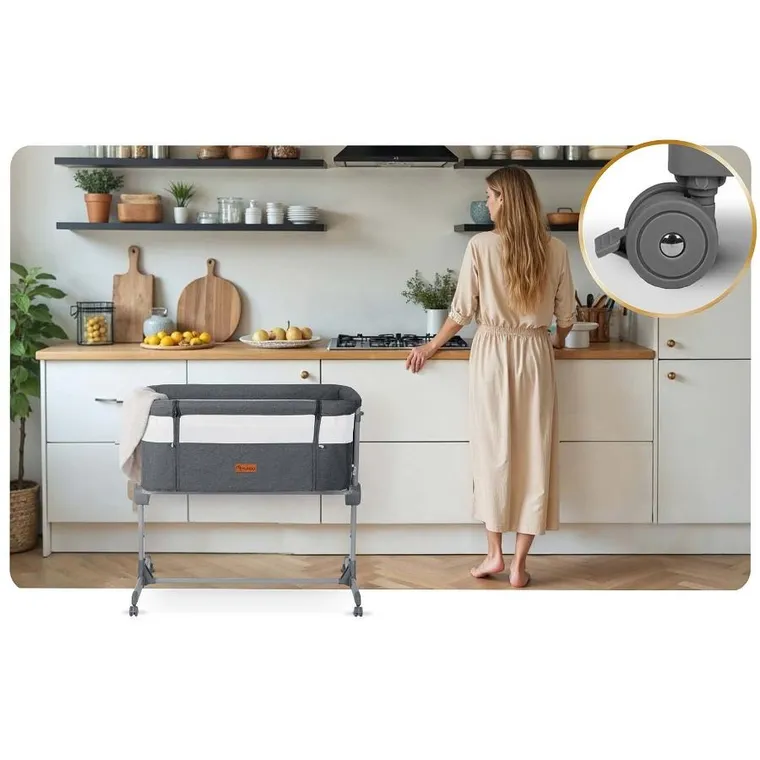 Nukido, NK-243, łóżeczko turystyczne składane, dostawka, ciemny szary