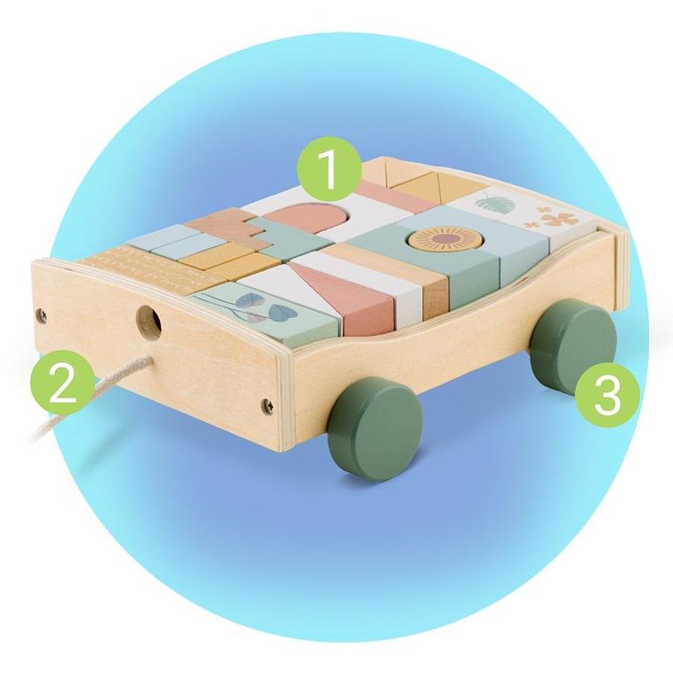 Nukido, zabawka do ciągnięcia z klockami, drewniana