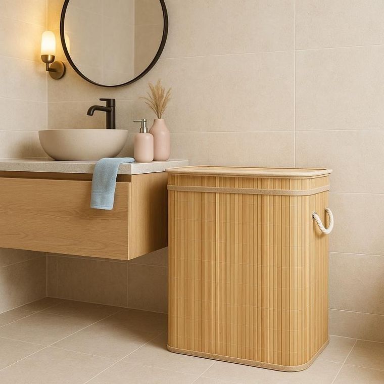 Nuxio, Arvi, bambusowy kosz na pranie, 2-komorowy, 100l