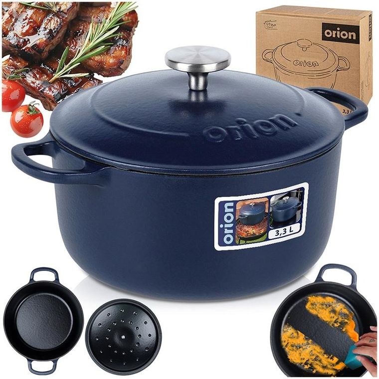 Orion, Litina, garnek z pokrywką, żeliwny, emaliowany, 22 cm, 3,3l