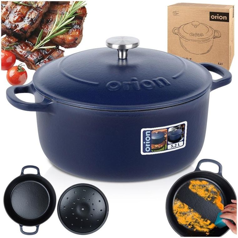 Orion, Litina, garnek z pokrywką, żeliwny, emaliowany, 26 cm, 5,2l