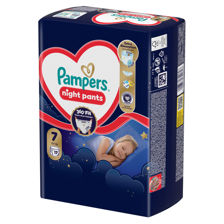 Pampers, Night, pieluchomajtki, rozmiar 7, 15kg+, 17 szt.