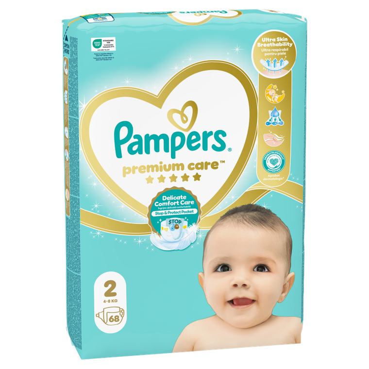 Pampers, Premium Care, pieluchy jednorazowe, rozmiar 2, 4-8 kg, 68 szt.