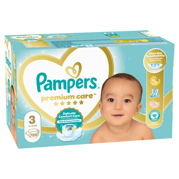 Pampers, Premium Care, pieluchy jednorazowe, rozmiar 3, 6-10 kg, 120 szt.