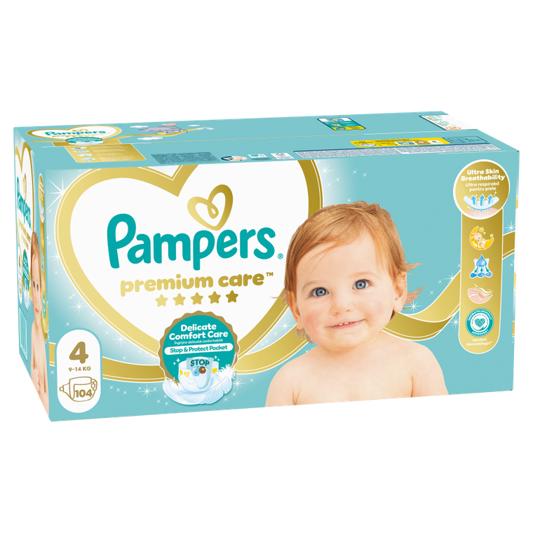 Pampers, Premium Care, pieluchy jednorazowe, rozmiar 4, 9-14 kg, 104 szt.