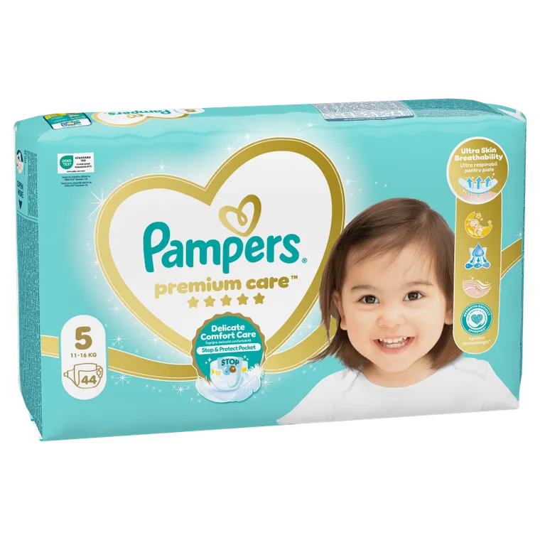 Pampers, Premium Care, pieluchy jednorazowe, rozmiar 5, 11-16 kg, 44 szt.