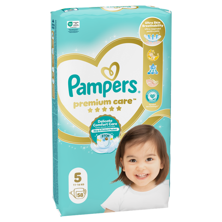 Pampers, Premium Care, pieluchy jednorazowe, rozmiar 5, 11-16 kg, 58 szt.