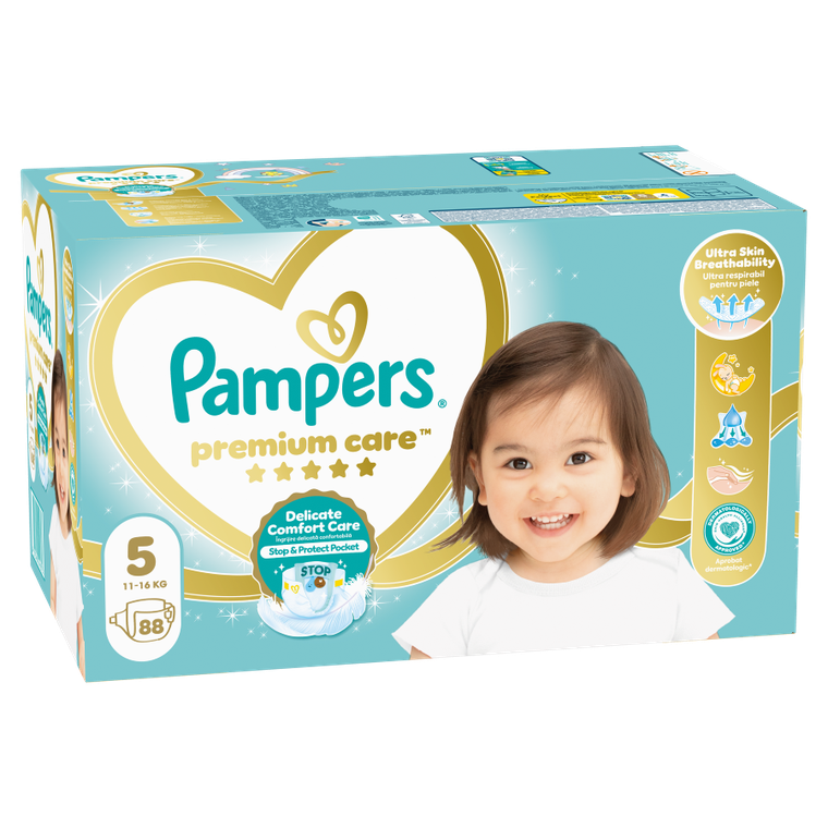 Pampers, Premium Care, pieluchy jednorazowe, rozmiar 5, 11-16 kg, 88 szt.