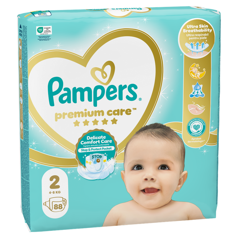 Pampers, Premium Care, pieluszki, rozmiar 2, 4-8 kg, 88 szt.