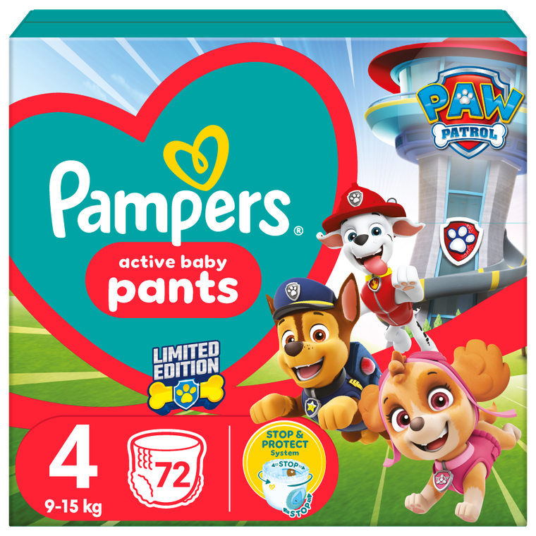 Pampers, Psi Patrol, Pants, pieluchomajtki, rozmiar 4, 9-15 kg, 72 szt.