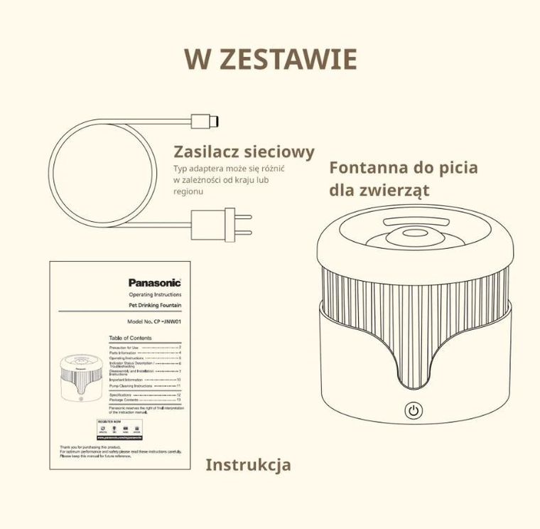 Panasonic, poidło fontannowe dla zwierząt, białe