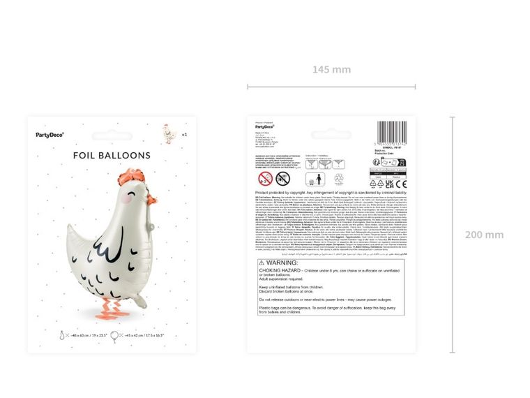 PartyDeco, balon foliowy, kurka, 48-60 cm