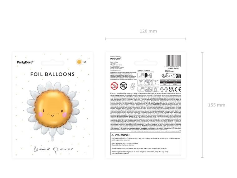 PartyDeco, balon foliowy, słońce, 90 cm
