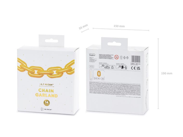 PartyDeco, girlanda balonowa Łańcuch, złoty, 6,7 m, 14 szt.