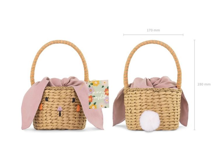 PartyDeco, Króliczek, papierowy koszyk z płótnem, 28 cm