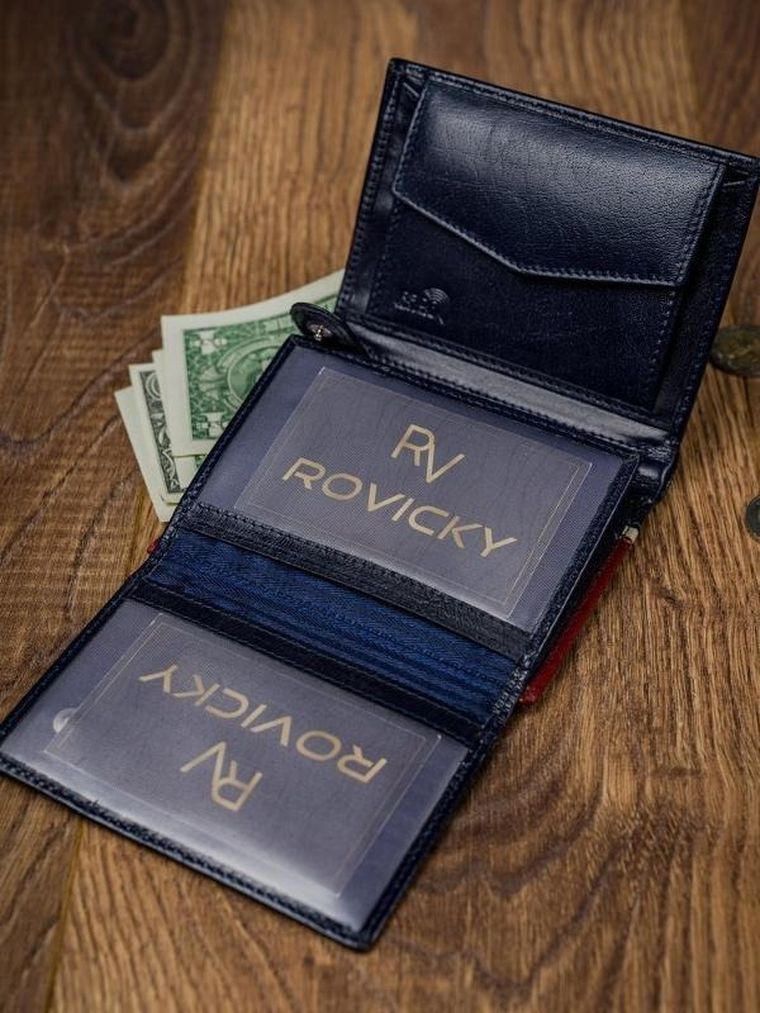 Pionowy portfel męski, dwukolorowy, skóra naturalna HQ, Rovicky