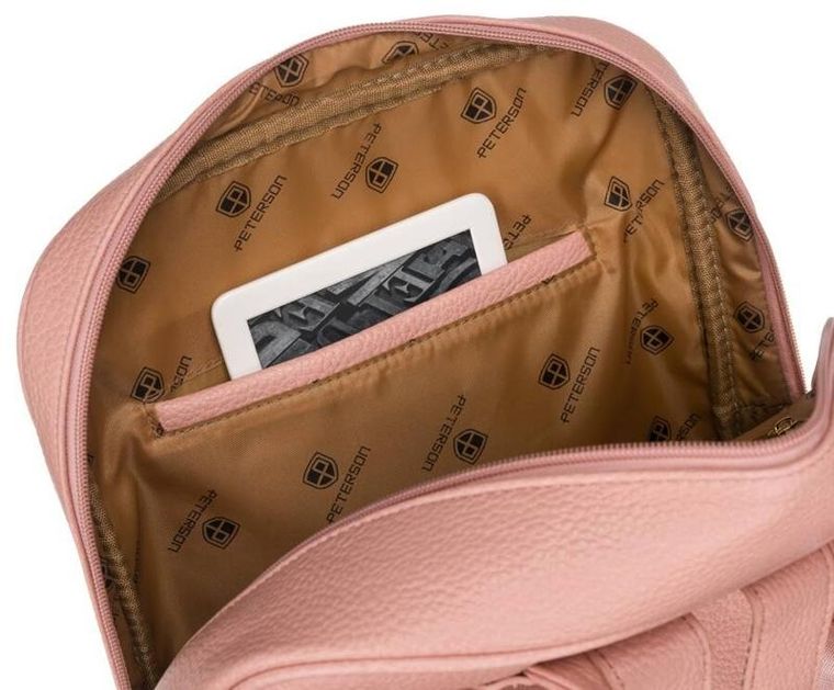 Plecak damski, różowy, skóra ekologiczna, Peterson