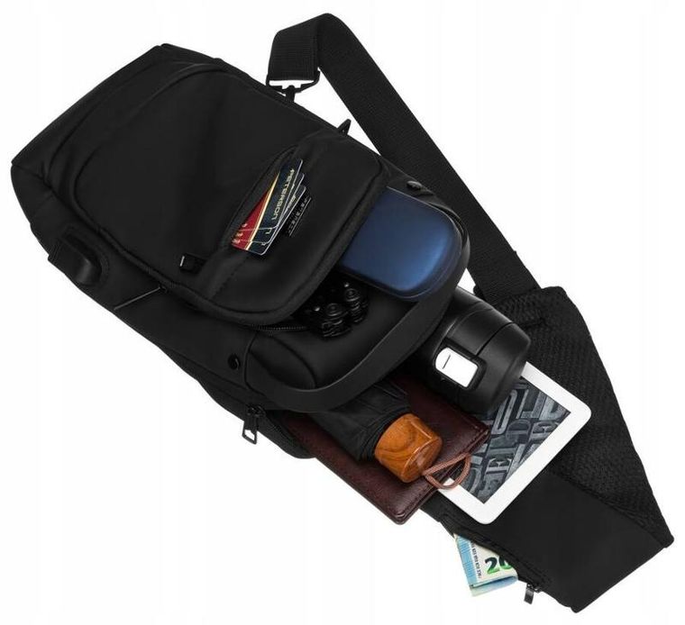 Plecak-saszetka, czarny, port USB, Peterson