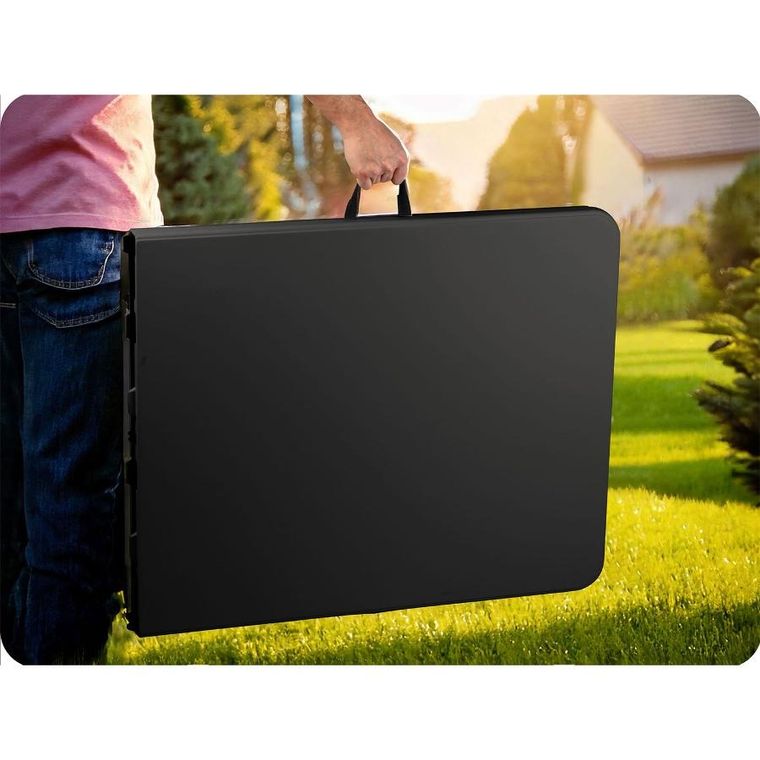 Plonos, zestaw cateringowy ogrodowy składany stół + 2 ławki, czarny, 180 cm