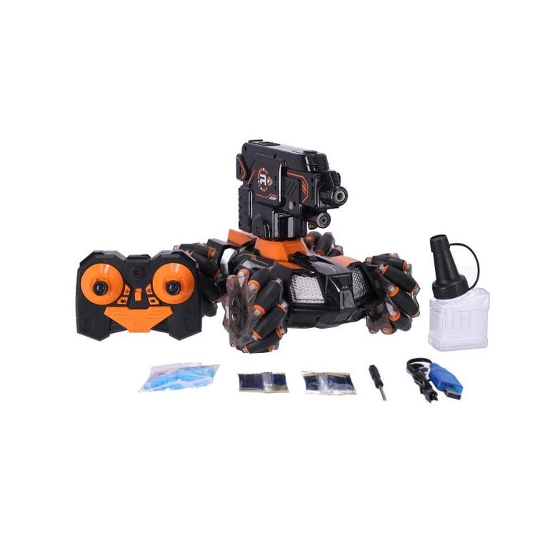 Pojazd zdalnie sterowany, strzelający kulami wodnymi, pomarańczowy