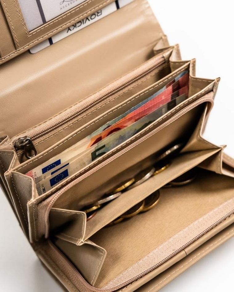 Portfel, beżowy, skórzany, Cavaldi